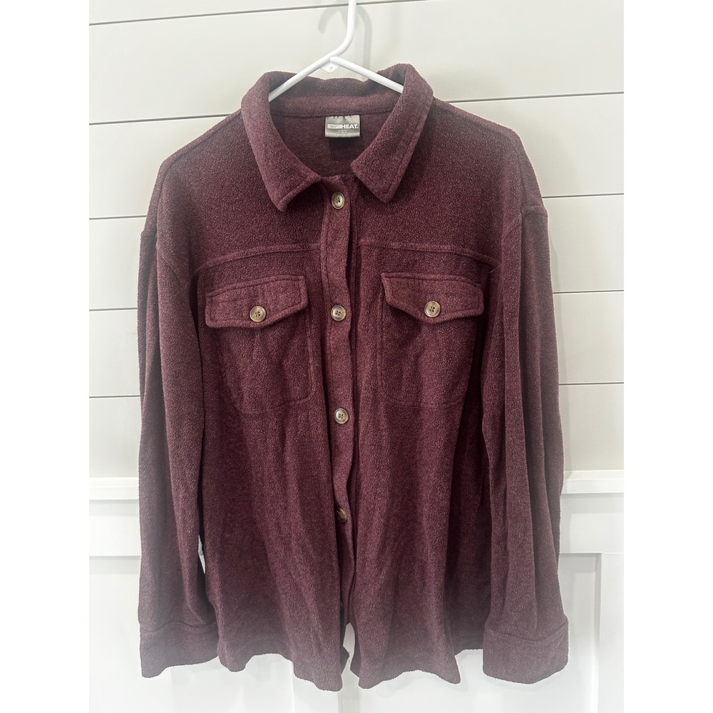 32 Degrees Heat Mens Fleece Shirt Jacket Burgundy Shacket Large T2516147